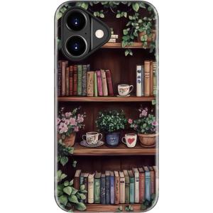 LUHOURI for iPhone 17 Case,Wireless Charging Compatible,Dual-Layer - Soft Silicone Inner + Hard Outer Shell,Cute Wildflower Design,Protective Phone Cover for Women - Vintage Bookshelf Floral