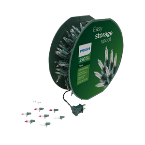 Philips 250 Incandescent Clear Mini Christmas Lights on Green Wire with Easy Storage Spool - UL Listed for Indoor/Outdoor Use - 59.33' Length with 2.75" Bulb Spacing - String Lights for Christmas Tree