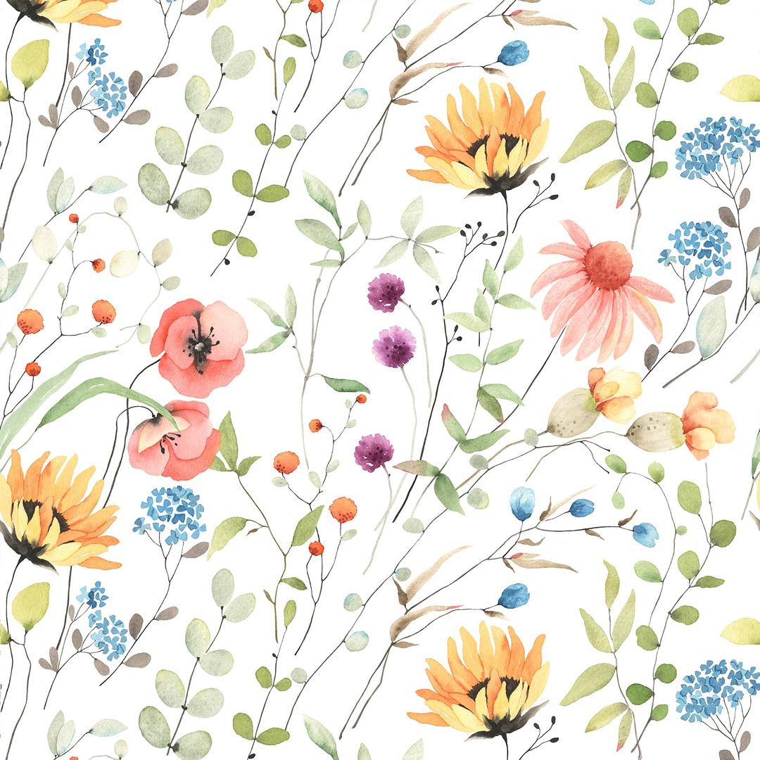 VEELIKE Watercolor Floral Wallpaper Peel and Stick Vintage Dreamy Flower Wallpaper for Girls Bedroom Nursery 17.7''x118'' Self Adhesive Boho Floral Wall Mural Contact Paper for Cabinets Shelves Drawer