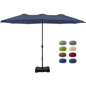 GREEN PARTY 15 ft Rectangle Patio Umbrella with Base Included, Double-Sided Table Umbrella with Crank, Large Outdoor Umbrellas for Patio Poolside Garden Backyard, Navy Blue