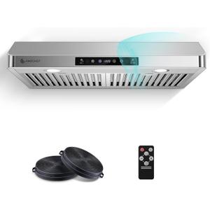 AMZCHEF 30" Under Cabinet Range Hood with Dual Fans System-1050CFM Ultra-Powerful Ventilation,3 Speed Stainless Steel Kitchen Hood with Touch/Remote/Gesture Control, Timer & LED Lights, Baffle Filters