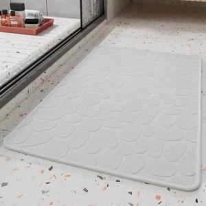 COCOER Non Slip Bath-Mat, Super Absorbent Washable Thin Bathroom Mats for Bathroom with Rubber Backing, Fit Under Door Rugs 17"x28" Gray