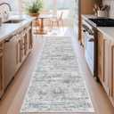 Kitchen Runner Rug Non Slip - 2.5 x 8 Runners for Hallways, Entryway, Bedroom, Washable Runner Rugs for Bathroom, Laundry Room, Low Pile Soft Vintage Area Rug(2.5'x8', Grey/Ivory)