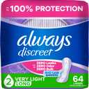 Always Discreet Incontinence Panty Liners for Women with Bladder Leaks, Size 2, Very Light Absorbency, Long Length, Up to 100% Bladder Leak Protection 64 CT
