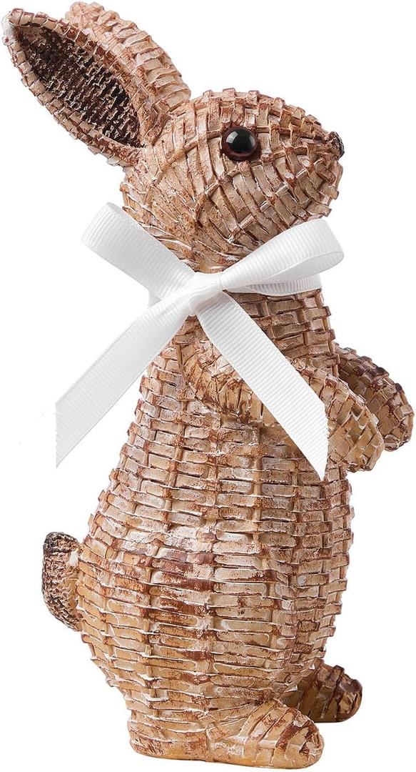Easter Rabbit Decorative Ornament Resin Vine Weaving Effect Rabbit Sculpture Easter Party Decoration Easter Gift (8.1in Brown Station)