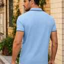 Men's Golf Polo Shirts Short Sleeve Striped Casual Polo Shirts for Men Dry Fit Tennis T-Shirt Tops (Blue, L)