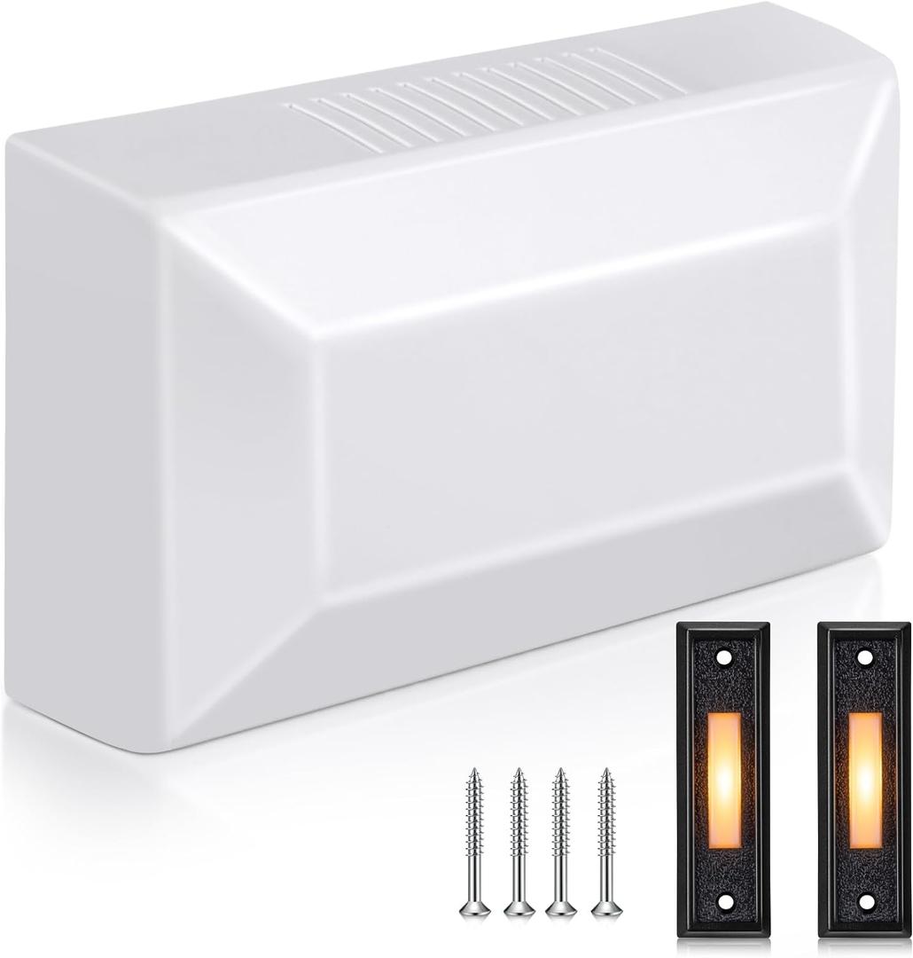 Saillong Wired Door Bell Chime Kit, 2 16V 10VA Two Note Lighted Doorbell Push Buttons for Front, Rear Door and Door Bells Chime Box for Home Wall, Compatible with Most Doorbells (Black, Yellow Light)
