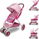 ANIVIA Dolls Pram, Doll Pushchair, 2 in 1 Stroller Dolls Pushchair & Pram Toys Gift for Kids, Suitable Dolls Up to 18 inch - Pink, 30.12x16.14x25.59 in