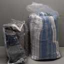 KAKIJUMN 7 Piece Bed in a Bag Stripe Comforter Set King Size, White Grey Blue Patchwork Striped Comforter and Sheet Set, All Season Soft Microfiber Complete Bedding Set(Light Blue,King)