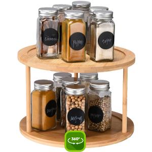 Bamboo Turntable Lazy Susan Rotating Spice Rack (10" Inches) - 2 Tier Spice Rack Organizer for Kitchen Cabinets, Pantry Storage - Durable, Easy Access, Space-Saving Design for Home Organization