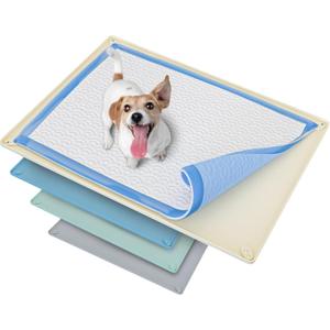 TidyFriend Dog Pee Pad Holder Tray Fits for 30 x 23 Pee Pads with Corner Lock Holes, Raised Edges, Non-Spill, Easy to Clean Silicone Dog Potty Tray Holder, For Indoor Floor Protection (Beige)