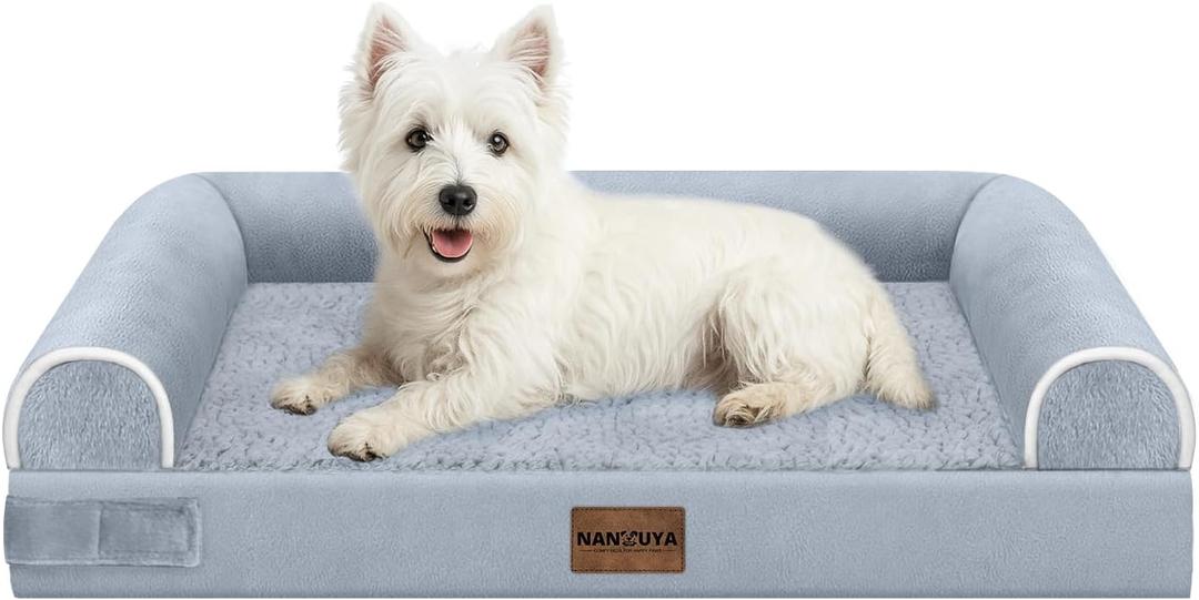 Medium Dog Bed Orthopedic Washable: Beds Bolster Medium Sized Dogs Bed Egg Crate Foam Couch Sofa Waterproof with Removable Cover (28.0"L x 19.0"W x 5.5"Th, Light Grey)