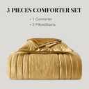 MUSSEL Bedding Comforter Set Queen Size 3 Pieces-Luxury Shiny Gold Striped Lightweight Bedroom Comforter Queen Size,Soft Velvet Bed Set with 2 Shams