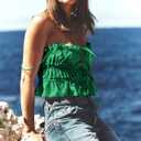 Tankaneo Womens Summer Tie Front Crop Tops Cute Ruffle Ruched Spaghetti Strap Tank Tops Y2K Going Out Shirts (Green)