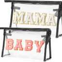 CY2SIDE MAMA Baby Bag Set - 2PCS Clear MAMA Letter Patch Makeup Bag with Handle for Travel Cosmetic Pouch for Toiletries Waterproof Travel Organizer Baby Reveal Gift Mothers Day Gift Black