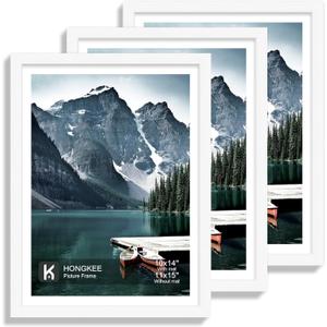 11x15 Picture Frame with Real Glass - Display Pictures 10x14 with Mat or 11 x 15 without Mat, Wall Collage Photo Frame set(White, 3 Pack)