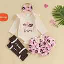 Newborn Baby Girl Football Outfit Game Day Rugby Print Romper with Tulle Skirt Set Headband 3Pcs Cute Summer Clothes (Beige)