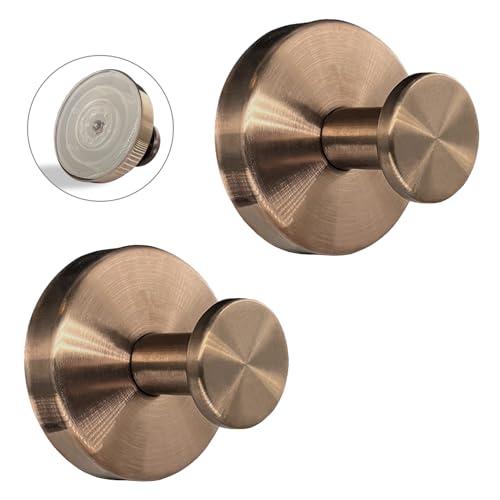 Welsa Suction Cup Hooks for Shower - 2 Pack, Bronze - Stainless Steel, Strong Suction, No Drill, Removable Hanger, Tile Bathroom Kitchen Wall, Glass Door, Mirror Hook Hanging Robe, Towel Holder