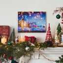 Synovana Christmas LED Lighted Canvas Wall Art  16" x 12" Light Up Xmas Holiday Pictures Decoration Wall Art Prints for Living Dining Room Decor - Merry Christmas and Happy New Year