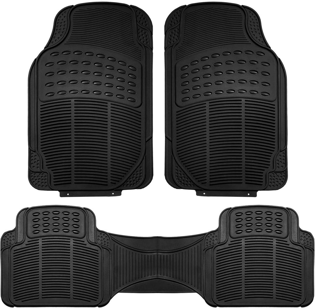 FH Group Automotive Floor Mats Solid ClimaProof for all weather protection Universal Fit Trimmable Heavy Duty fits most Cars, SUVs, and Trucks, 3pc Full Set Black