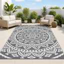 Bsmathom Waterproof Outdoor Rug 5'x8' Reversible Boho Plastic Straw Patio Deck Camping Rugs, Indoor Outdoor Portable RV Mat Clearance Carpet for Outside, Porch, Balcony, Backyard, Beach, Pool,Grey