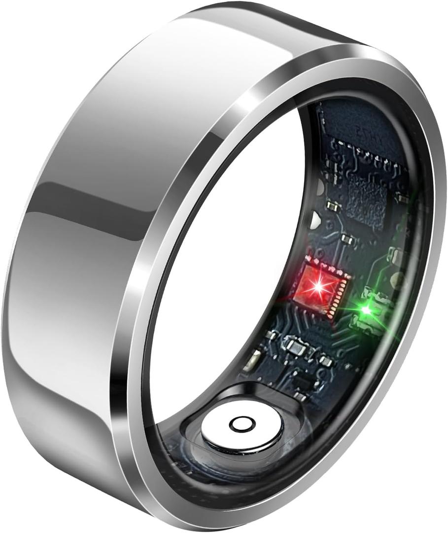 Smart Rings, Fitness Tracker Ring, Heart Rate, Blood Oxygen, Stress, Step Tracker, Sleep Monitoring, Air Gestures, No Subscription Fee, IP68 Waterproof for iPhone&Android (Silver, Size 9)