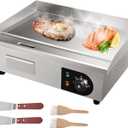 VEVOR Commercial Electric Griddle, 22", 1600W Countertop Flat Top Griddle, Stainless Steel Teppanyaki Grill w/Iron Cooking Plate, 122-572 Adjustable Temp Control 2 Shovels & Brushes, 110V