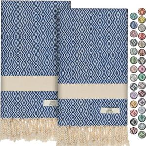 EPHESUS TOWELS Turkish Hand Towels -  18" x 30" Decorative Boho Guest Bath Towel for Bathroom, Kitchen, Face, Hair, Tea, Dishcloth (Diamond, Oil Blue)