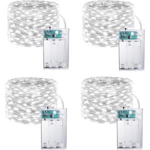Joomer LED Fairy Lights Battery Operated, 4 Pack Each 16FT 50 LED Cuttable Starry Lights with Timer for Bedroom, Parties, Wedding Christmas Indoor Decor (White)