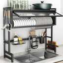Over The Sink Dish Drainer Drying Rack 3 Tiers with Cover, Keep Kitchen Sink Shlef Organized Space-Saving Dish Drying Rack, Large Stainless Steel Sink Dish Rack for Dishes, Bowls, Cutlery (37.4"w)