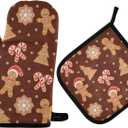 QUGRL Christmas Gingerbread Candy Oven Mitts and Pot Holders Set Merry Xmas Kitchen Oven Gloves Hot Pads Heat Resistant Handling Cooking Cookware Bakeware BBQ (Pattern7)