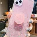 for iPhone 15 Case Glitter Women Girls with Ring Kickstand Sparkle Bling Cute Cases Slim Soft Phone Protective Shell Phone Cover for iPhone 15 Case 6.1 inch (Pink)