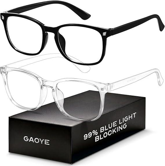 Blue Light Blocking Glasses - Fashion Square Fake Eyeglasses, Anti UV Ray Computer Gaming Glasses Blue Blockers for Women/Men (Black & Transparent)