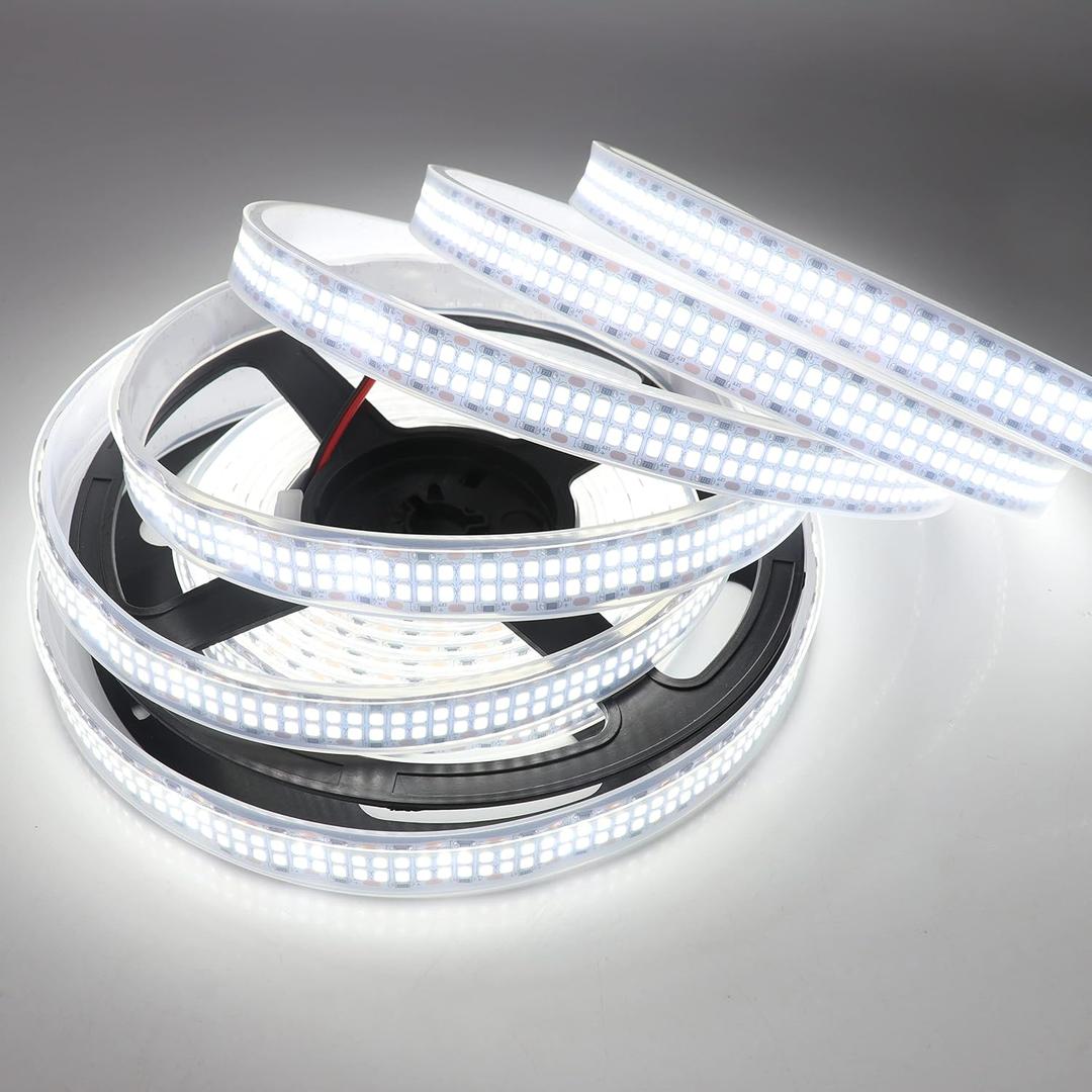 LEDENET LED Strip Lights Cold White 6500K 16.4ft Double Row 2835 SMD 2400LEDs DC 12V Daylight Bright LED Tape Light Flexible Dimmable Ribbon Lamp 5M Waterproof IP67 Outdoor Lighting Decor