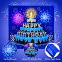 3 x Pop Up Birthday Cards - LED Lights & Musical Fireworks Cake with 3D, Glitter Happy Birthday Greeting Gifts for Women, Girls, Men, Boys (Blue)