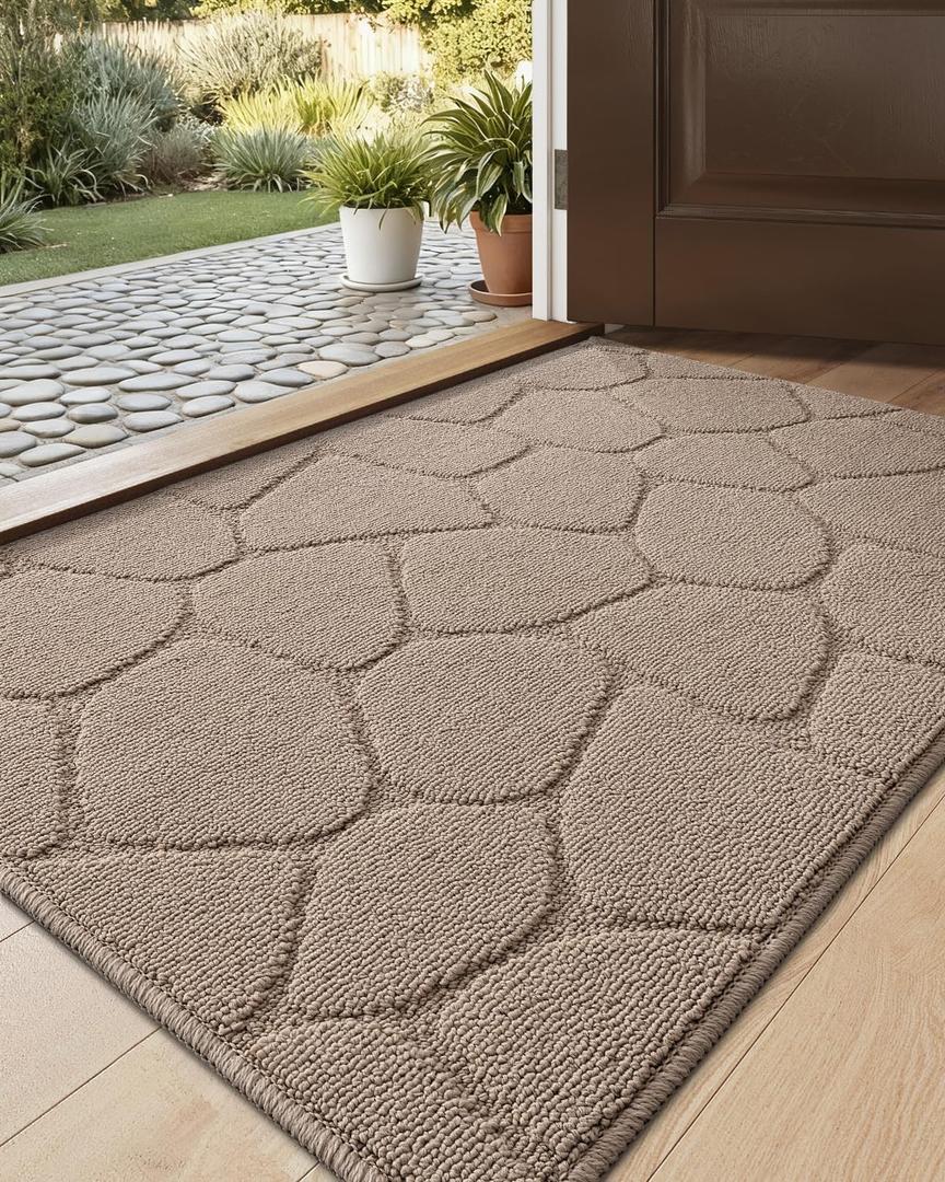 DEXI Front Door Entryway Mat Non Slip, 2x3 ft Washable Inside Entrance for House Floor Low Profile, Thin Entry Doormat Absorbent Dirt Trapper, Pebble Beige