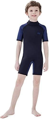 Dark Lightning 3/2mm Kids Wetsuit for Boys and Girls, Neoprene Thermal Swimsuit, Toddler/Junior/Youth One Piece Wet Suits for Scuba Diving 12, Navy Blue 