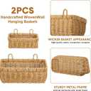 Tioncy 2 Pcs Woven Hanging Wall Baskets for Storage Boho Style Hanging Storage Plastic Woven Baskets with 4 Hooks for Kitchen Garden Living Room
