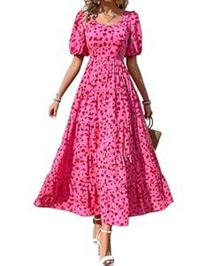 BTFBM Women's 2024 Summer Floral Maxi Dress Short Sleeve Dress Backless Beach Long Dresses for Vacation（Rose Red Flower, X-Large