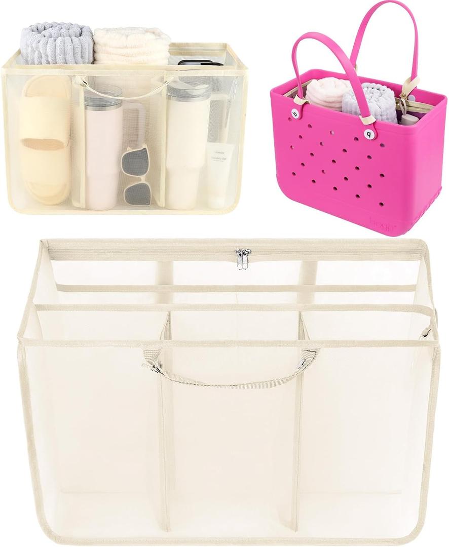OUTXE Beach Bag Organizer Compatible with X Large Bogg Bag Accessories Inserts, Lightweight Mesh Insert Divider Pouch for Original XL Bogg Bags, Beach Tote Bags Insert for Organizing (#5-Light Yellow)