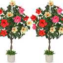 Briful 4ft Artificial Hibiscus Tree 2 Pcs, Fake Tropical Potted Plant