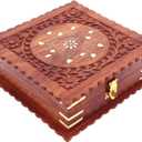 Wooden Spice Box 7x7 Inch Decorative Masala Dabba Organizer with Glass Lid, 4 Fixed Compartments, Spice Storage Container, Ideal for Seasonings and Herbs