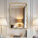20''x30'' Rectangular Wavy Wall Mirror - Modern Decorative Bathroom Mirror with Scalloped for Modern Farmhouse Vanity, Living Room, Entryway, or Hallway (Gold)