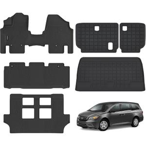 Floor Mats & Trunk Liner & Backrest Mat for Honda Odyssey 2017 2016 2015 2014 2013 2012 2011—All-Weather, Stain-Resistant Car Floor Liners, Accessory Custom Fit for Honda Odyssey (Black)