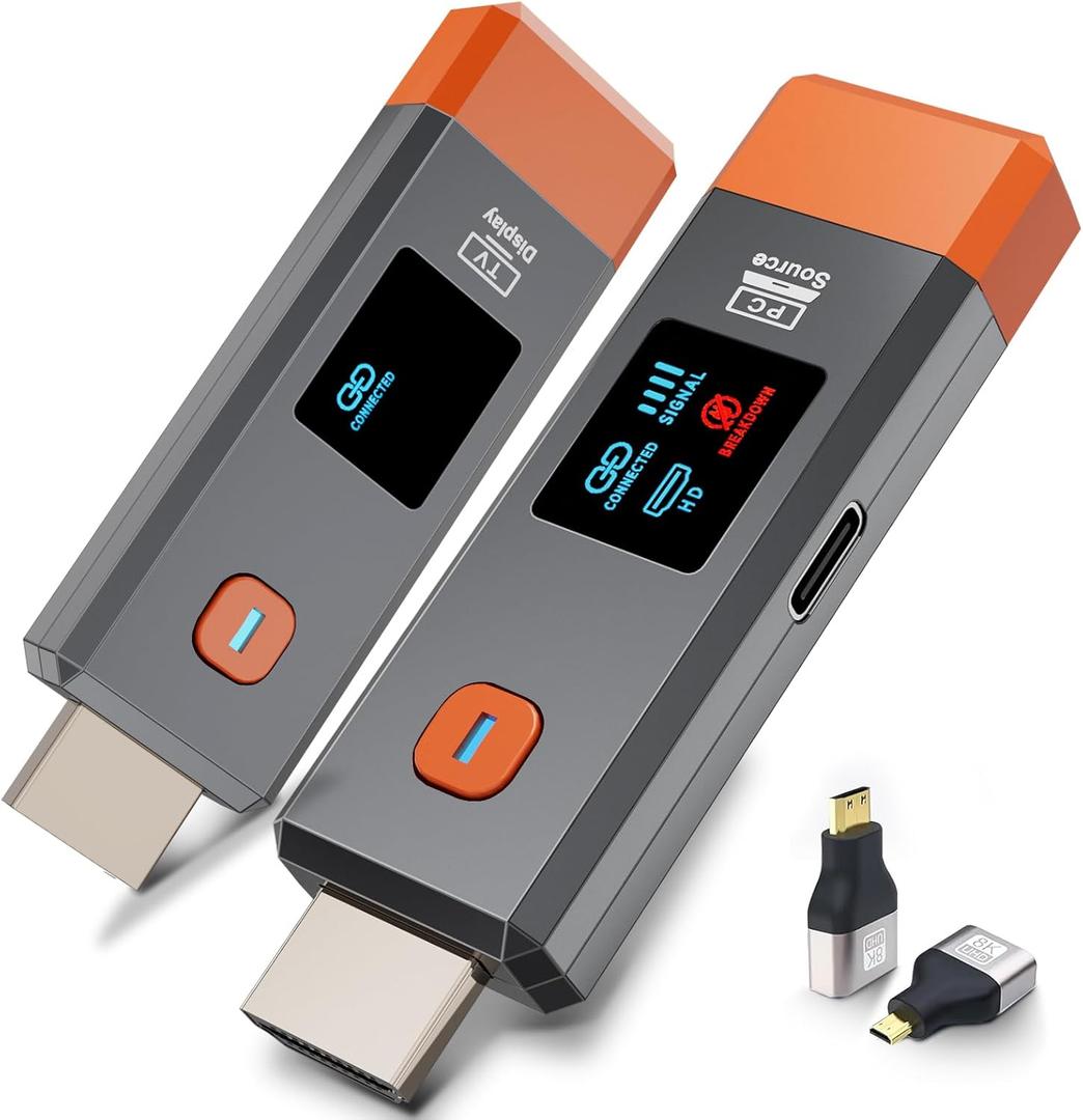 Qisoable Wireless HDMI Transmitter and Receiver 328ft/100m Extender 4K Decode Input 1080P Output Plug&Play Portable 2.4G/5.8G for Video and Audio to Monitor from PC/Projector/TV Box,with LED Display