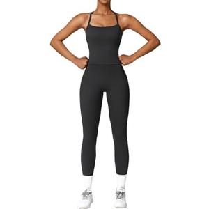 QBGJTD Womens Workout Sets Two Piece Cross Back Tank Top Matching High Waist Leggings Sets Gym Outfits Work Out Clothes XL