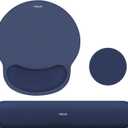 MOSISO Wrist Rest Support for Mouse Pad&Keyboard Set, Circle Curved Ergonomic Mousepad&Coaster Non-Slip Base Home/Office Pain Relief&Easy Typing Pad with Soft Cloth&Silicone Lining, Navy Blue
