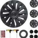 Tesla Model Y Wheel Covers 19 Inch 2020-2024 Uberturbine Tesla Model Y Uberturbine Hubcaps Left-Right Aero Symmetry, Matte Black, Wind Drag Reduction Model Y Accessories with Tire Repair Kit (4 Pack)