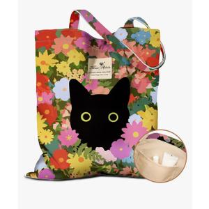 Cloth Tote Bag for Women - Reusable Tote with Pocket & Buckle Cute Retro Design Ladies Cotton Printed Shoulder Bag