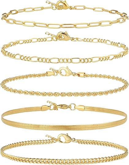 AOZEL Gold/Silver Plated Anklet Bracelets for Women Waterproof Plus Size Cuban Link Chain Ankle Bracelet for Large Ankle 11 inch